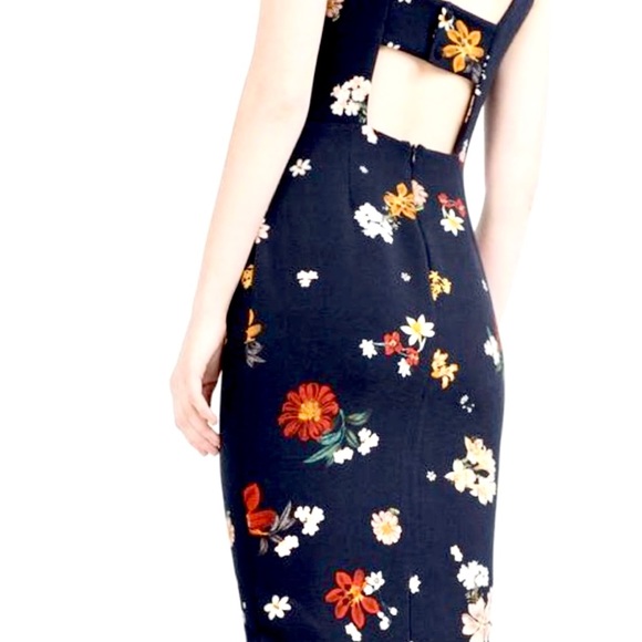 Zara Navy Floral Print XL Open Back Dress - Picture 2 of 7